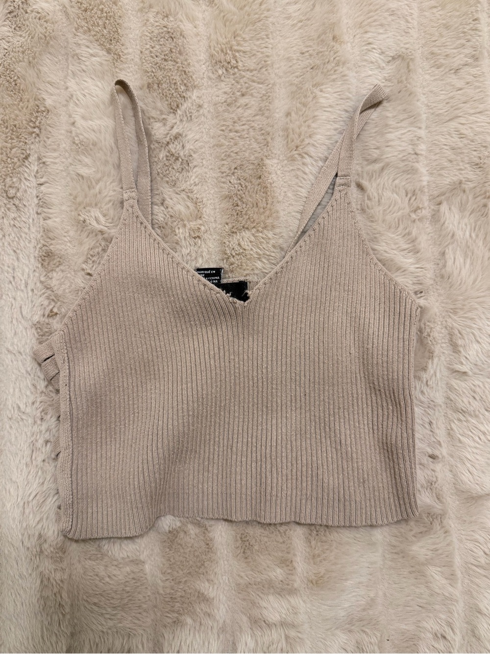Forever 21 Beige Ribbed V-Neck Cropped Tank